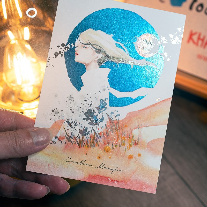 烫金明信片 -【蓝月与火星融会之时】 - 卡片/明信片 - 纸 