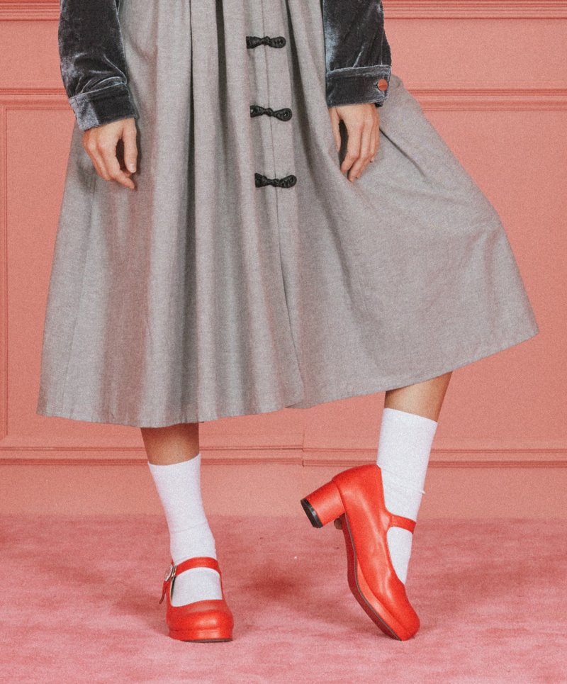 双层娃娃领中式盘扣连衣裙 - 洋装/连衣裙 - 棉．麻 灰色