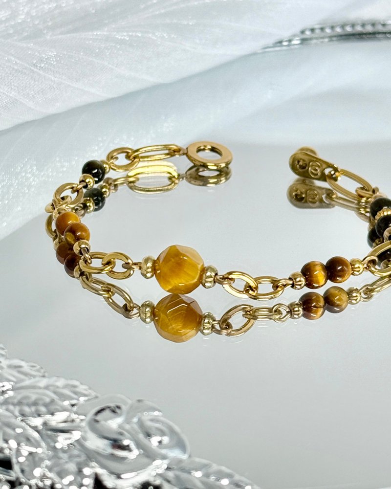 从容 - 招财黄金虎眼石水晶手链/医疗钢/虎眼石/金曜石/黑曜石 - 手链/手环 - 水晶 黄色