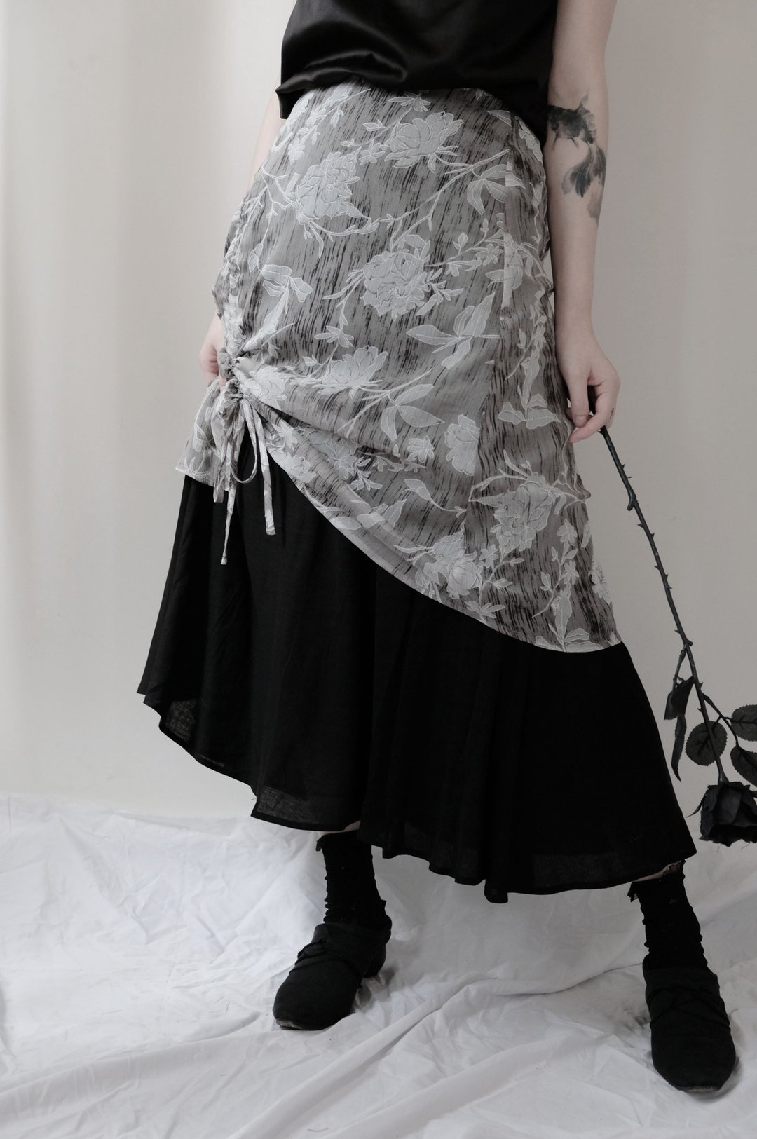 Skylar double layer skirt BLACK - 裙子 - 棉 黑色