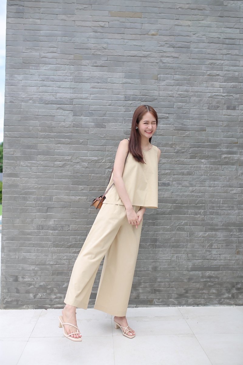 Top + Pants : Sugar Pine Set - Beige - 女装上衣 - 棉．麻 绿色
