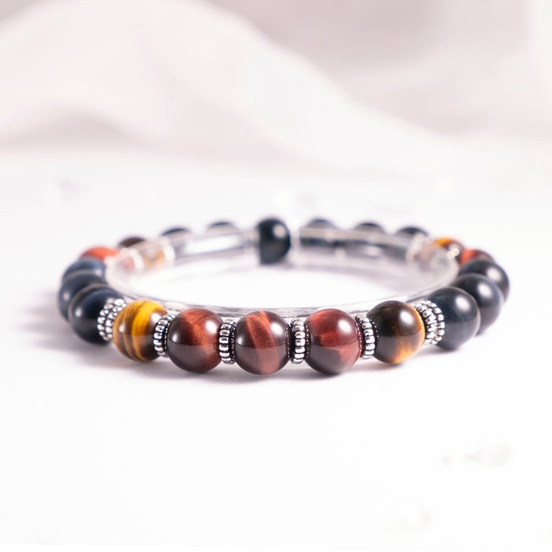 黄虎眼石 蓝虎眼石 红虎眼石 8MM 纯银手链 I正财 偏财 勇气 辟邪 - 手链/手环 - 水晶 多色