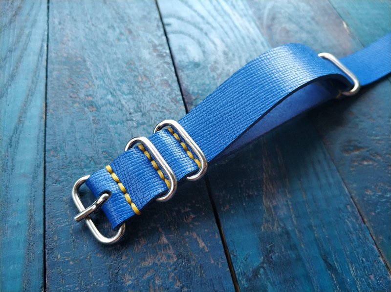 Wrist Band watch strap blue , nato strap blue , saffiano , zulu strap blue 20mm - 表带 - 真皮 蓝色
