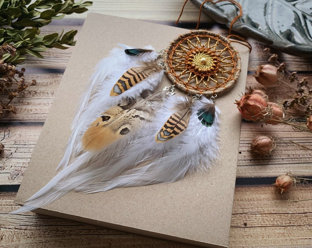 Handmade Natural Dream Catcher Car Rearview Mirror Size - Beige  Dreamcatcher - 墙贴/壁贴 - 玻璃 咖啡色