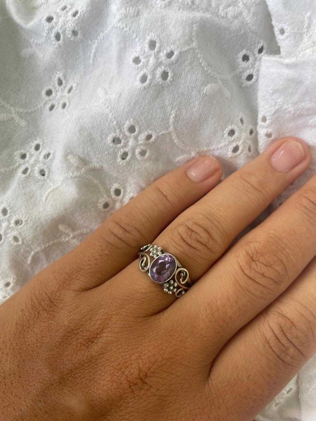 bali arthurist ring, balinese silver ring, floral amethyst ring, sterling silver - 戒指 - 银 银色