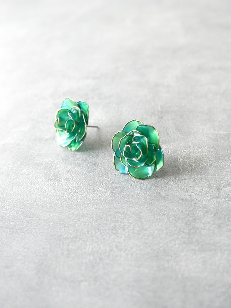 Rose - 绿蓝 玫瑰造型耳环 - 耳环/耳夹 - 树脂 绿色