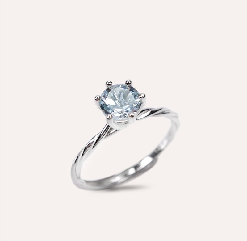 AND 海蓝宝 蓝色 圆形 6mm 戒指 蜕变系列 Spread 天然宝石 - 戒指 - 银 蓝色