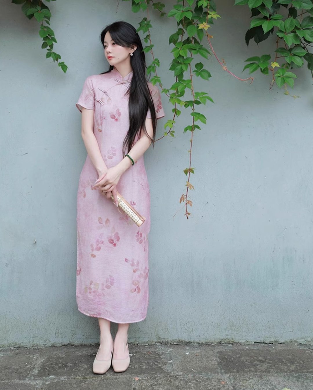 粉若 新中式复古改良旗袍连身裙 - 洋装/连衣裙 - 其他材质 粉红色