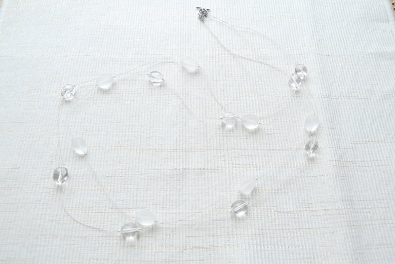 Two kinds of crystal and silver cord necklace - 项链 - 半宝石 透明