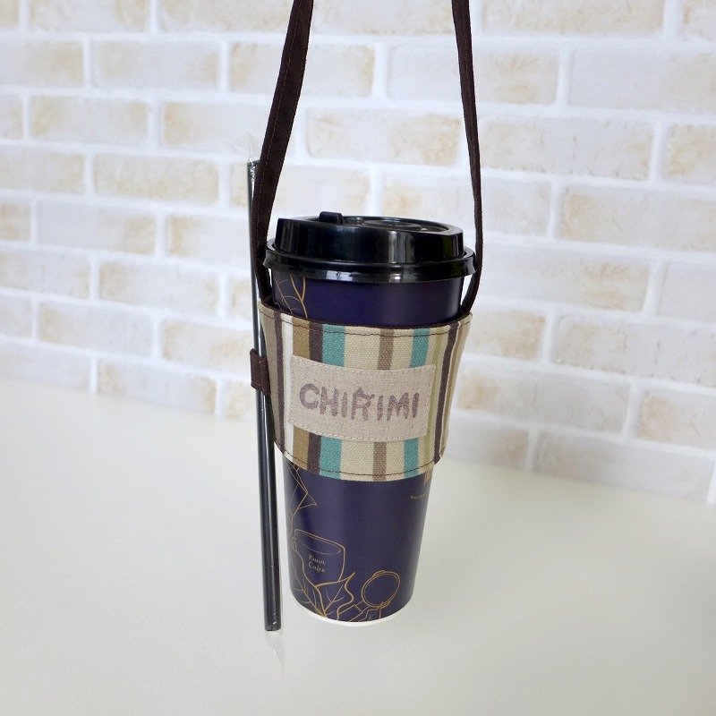 环保饮料提袋 《绿色条纹》 - 随行杯提袋/水壶袋 - 棉．麻 