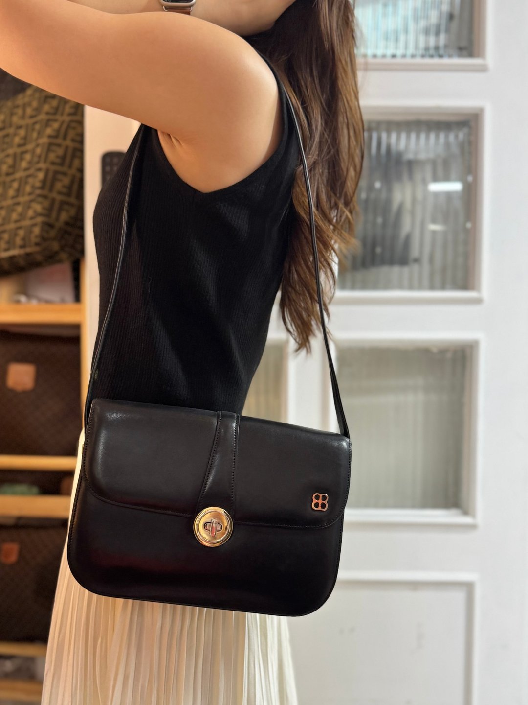 中古稀有 Balenciaga 巴黎世家 牛革 黑色风琴包 侧背包 腋下包 - 侧背包/斜挎包 - 真皮 黑色