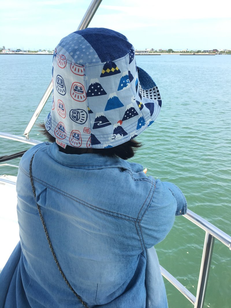 *1+1=5/日本印象蓝 双面渔夫帽 * - 帽子 - 棉．麻 蓝色