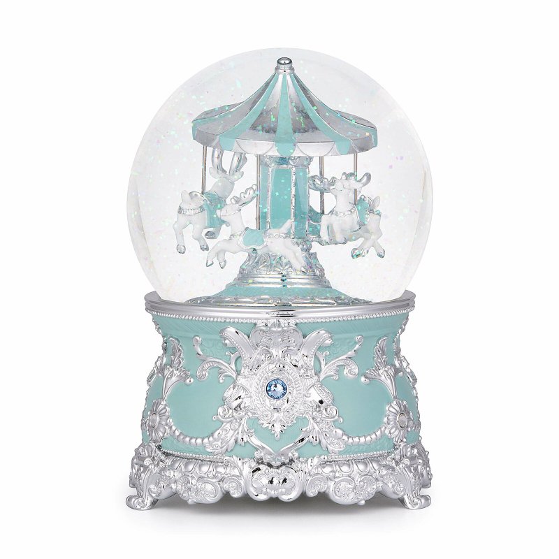 蒂芬妮蓝 圣诞旋转麋鹿 水晶球音乐盒 生日圣诞交换礼物 - 摆饰 - 玻璃 