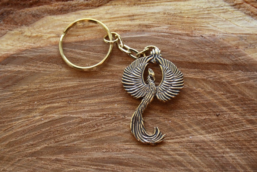 Phoenix bird, phenix figurine animals bronze KeyRing, Keychain - 钥匙链/钥匙包 - 铜/黄铜 