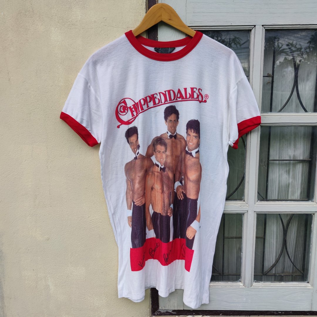 复古 80 年代 Chippendales 脱衣舞秀 T 恤 - 男装上衣/T 恤 - 棉 白色
