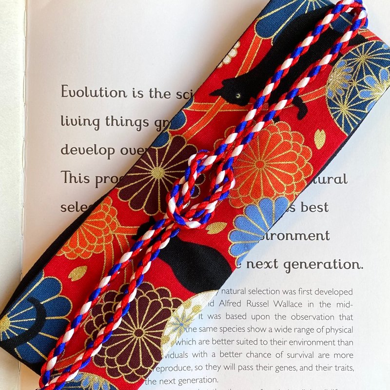 黑猫与手鞠球 红款 日式绑绳两用式发带 - 发带/发箍 - 棉．麻 红色