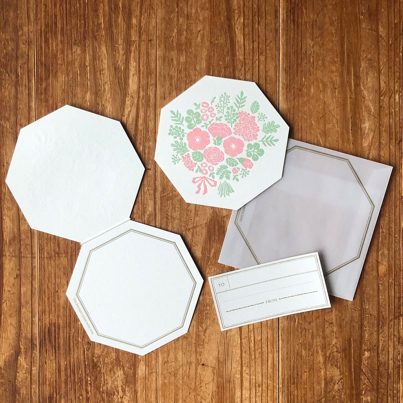 Bouquet Card -Pink- / Letterpress - 卡片/明信片 - 纸 粉红色