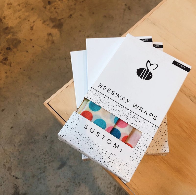 Sustomi蜂蜡保鲜布 - 四件装 (内含1小、1中、1大、1加大) - 厨房用具 - 环保材料 白色