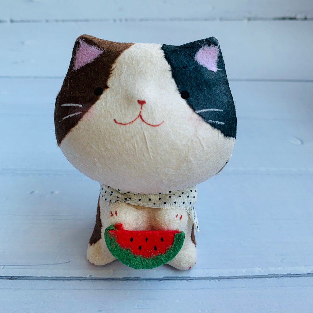 幸福多良福猫-迷你尺寸-和纸西瓜猫 招财猫 - 玩偶/公仔 - 纸 