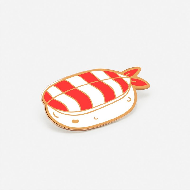 Shrimp Sushi Hat/ Enamel Pin - 胸针 - 其他金属 橘色