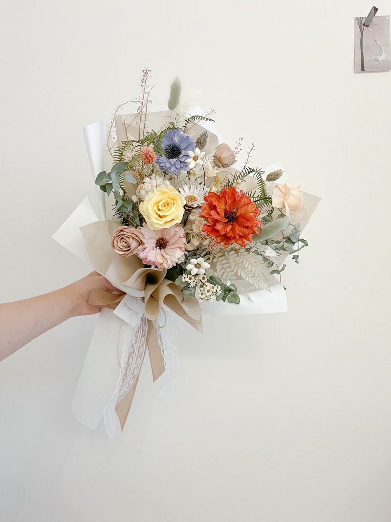 【永生花束】情人节A款 附赠手写小卡 韩式 干燥花 情人节 纪念日 - 干燥花/捧花 - 植物．花 绿色