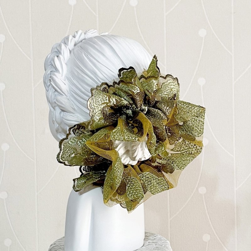 法式刺绣蕾丝大肠圈/ 发圈 大肠发圈 发束 发饰头饰猪肠圈 - 发饰 - 其他材质 绿色