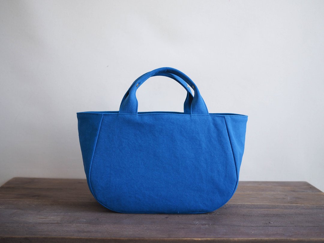 Made-to-order round tote with lid M blue - 手提包/手提袋 - 棉．麻 蓝色