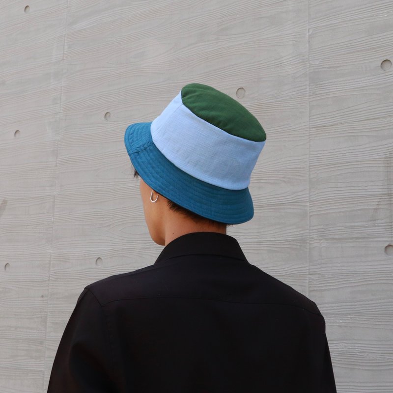 蓝绿系双面渔夫帽 bucket hat - 帽子 - 棉 多色