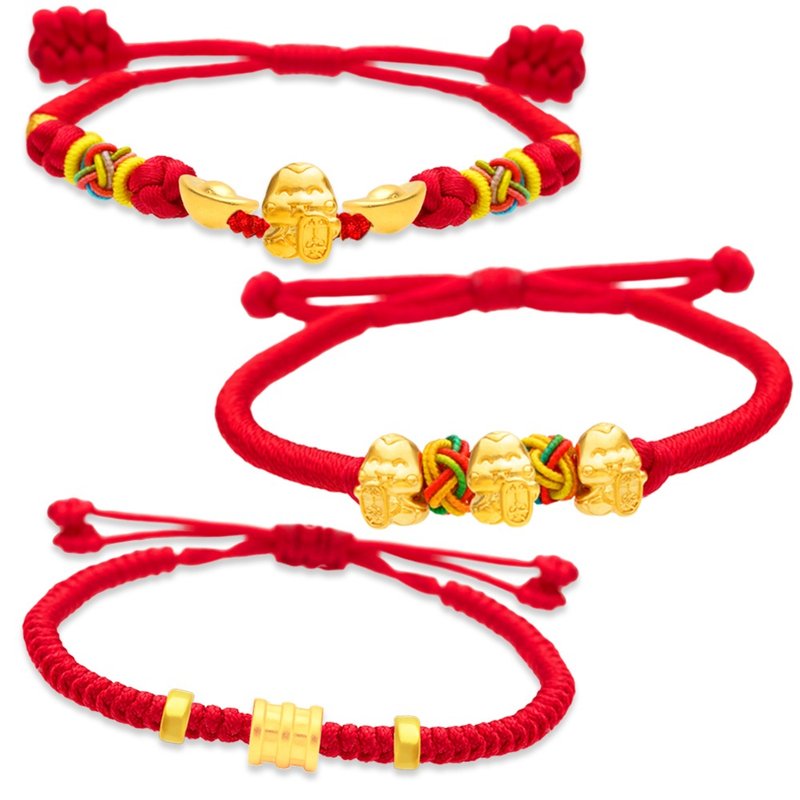 【童乐绘金饰】好运蛇进来 儿童红编织手绳 多选 约重0.07钱 - 满月礼盒 - 24k 金 金色