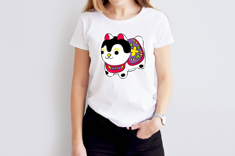 小饭团  犬张子  白色中性短T - 女装 T 恤 - 棉．麻 黑色