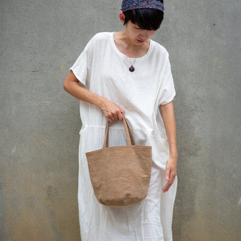 重土力手提篮袋 | 圆底大容量 - 手提包/手提袋 - 棉．麻 咖啡色