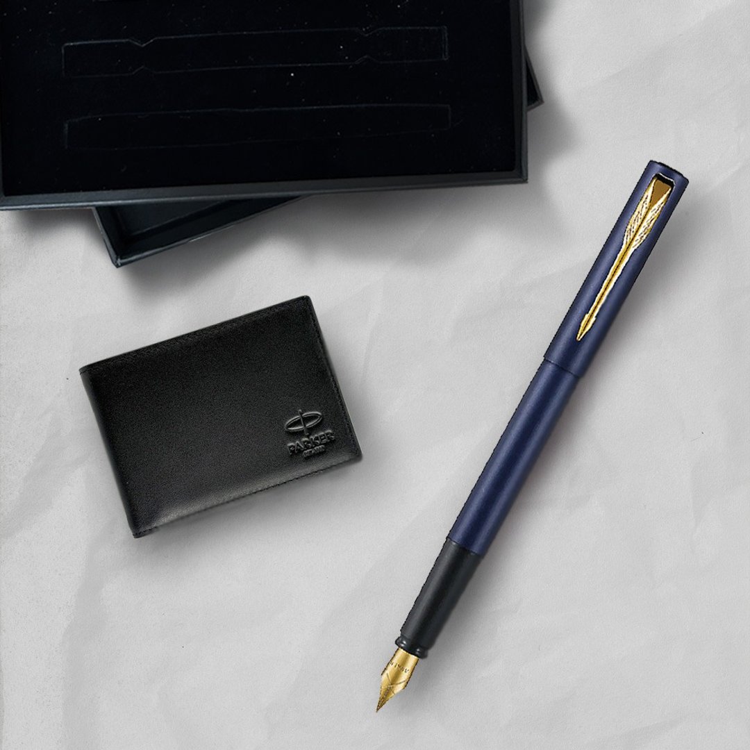 Parker 派克 威雅XL 海军蓝钢笔 牛皮短夹礼盒 免费刻字 - 钢笔 - 其他金属 蓝色