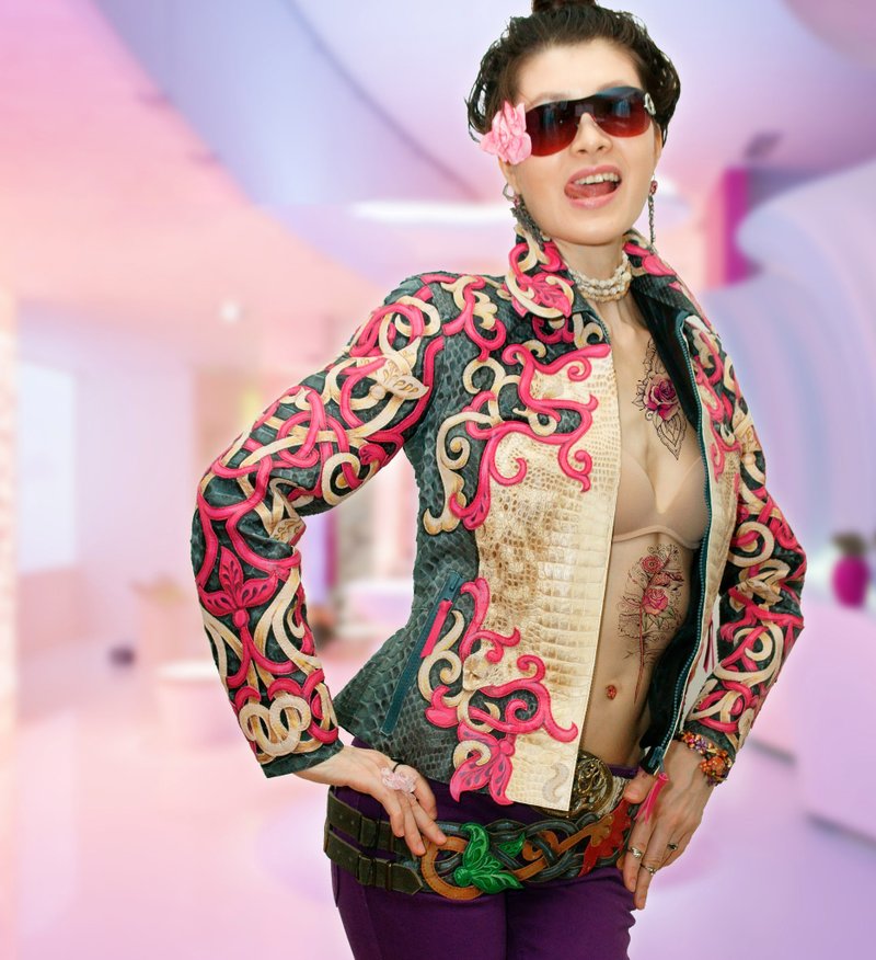 奢华女士夹克，采用顶级鳄鱼皮、蟒蛇皮刺绣羔羊皮制成 - 女装休闲/机能外套 - 真皮 多色