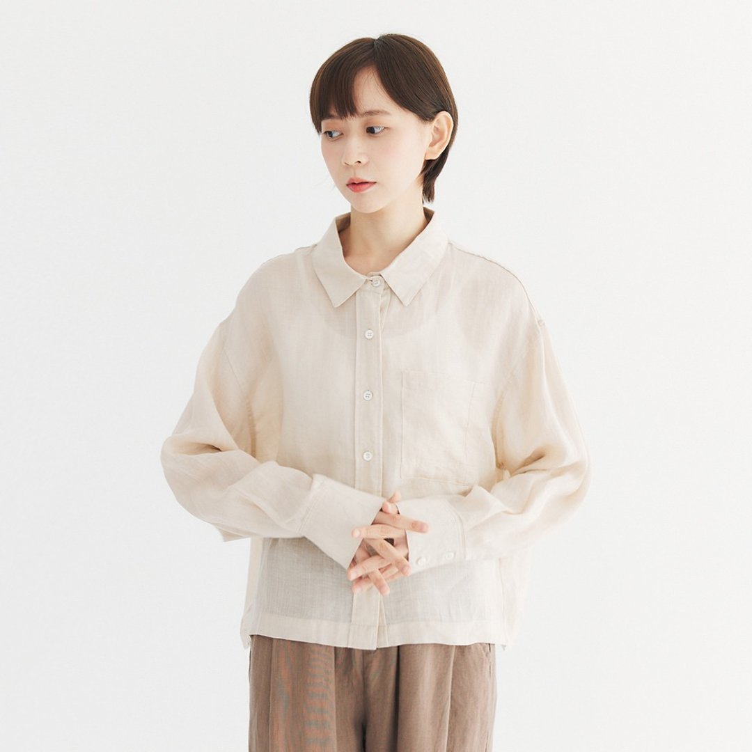 【Simply Yours】苎麻简约短版衬衫 杏F - 女装上衣 - 棉 卡其色
