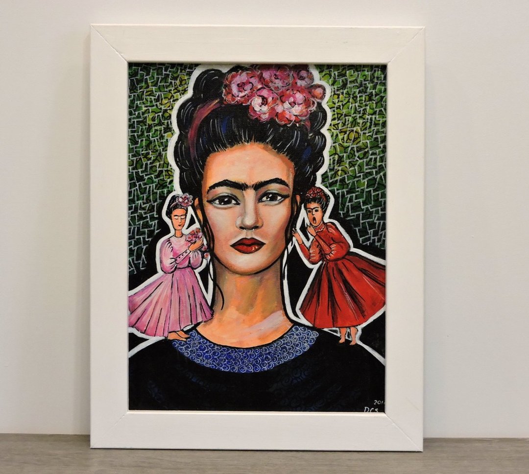 弗里达卡罗 (Frida Kahlo) 幻想肖像，肩上有天使和恶魔 - 墙贴/壁贴 - 其他材质 多色