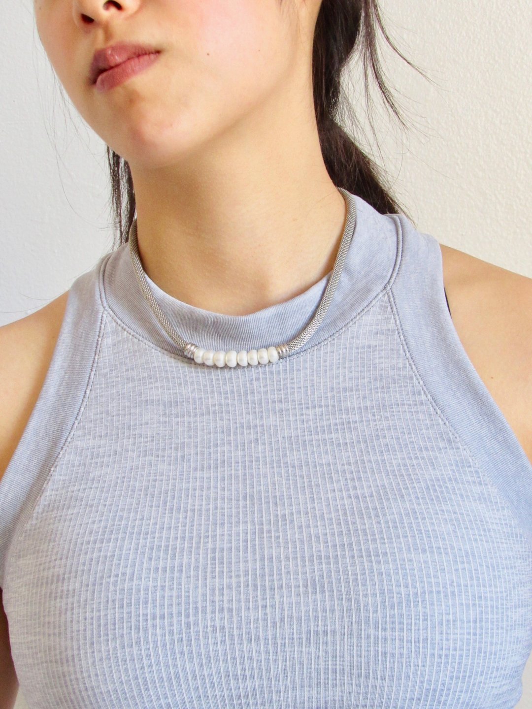 Vintage 90s Natural Pearl Cord Necklace - 项链 - 纯银 银色