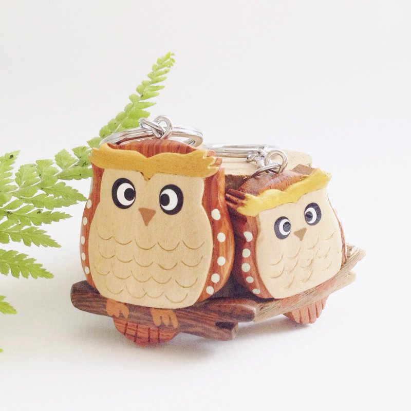 【猫头鹰系列-三月】手工木制钥匙圈/吊饰 - 钥匙链/钥匙包 - 木头 咖啡色