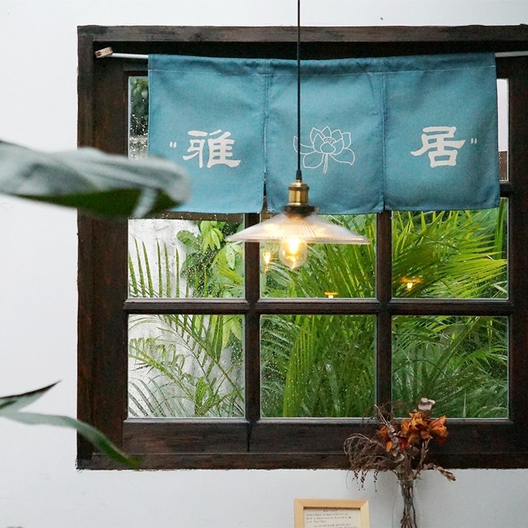 台湾发货 雅居 创意文字书法插画日式中式小清新门帘隔断圣诞礼物 - 门帘/门牌 - 棉 蓝色