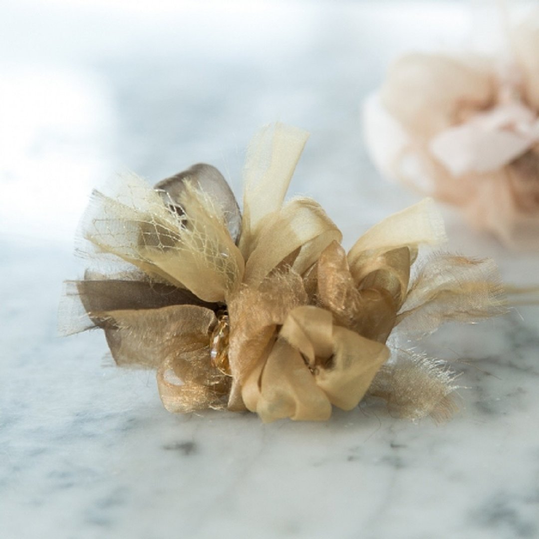 mini | party | gold Brown | blooming barrette / hair clip - 发饰 - 聚酯纤维 金色