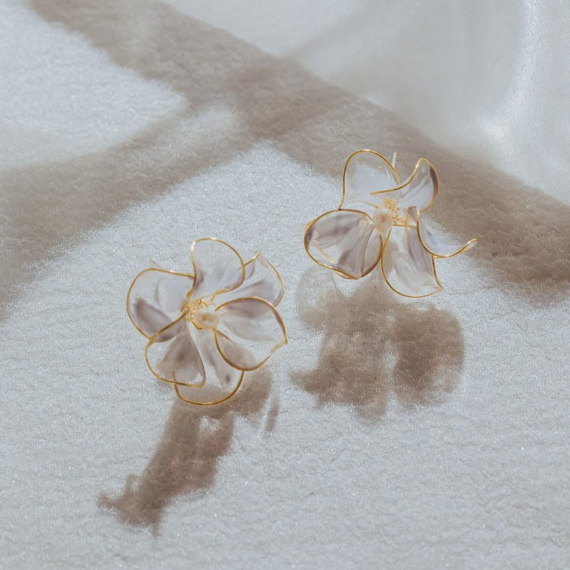 【海棠-宝宝蓝】贴耳式耳环 | 水晶花饰品 - 耳环/耳夹 - 树脂 蓝色