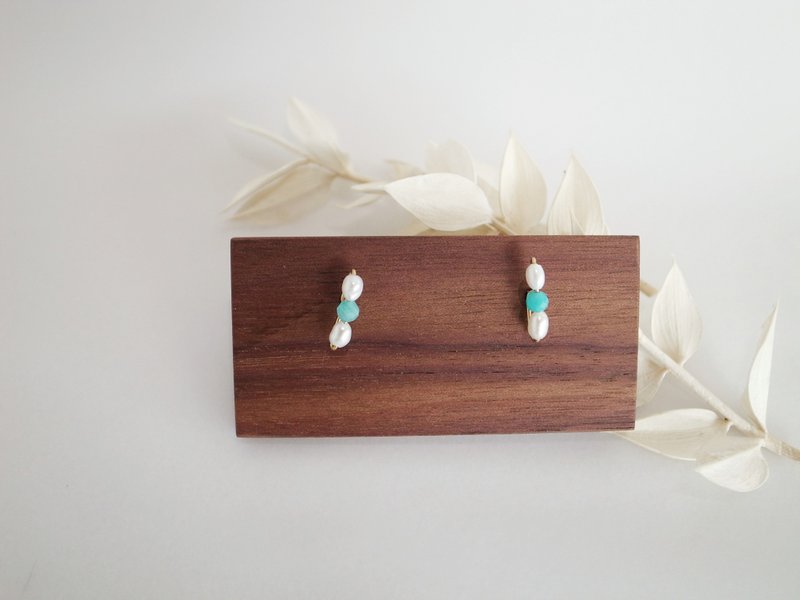 圣诞礼物【耳环】 天河石 14kgf 注金 包金 - 耳环/耳夹 - 贵金属 白色