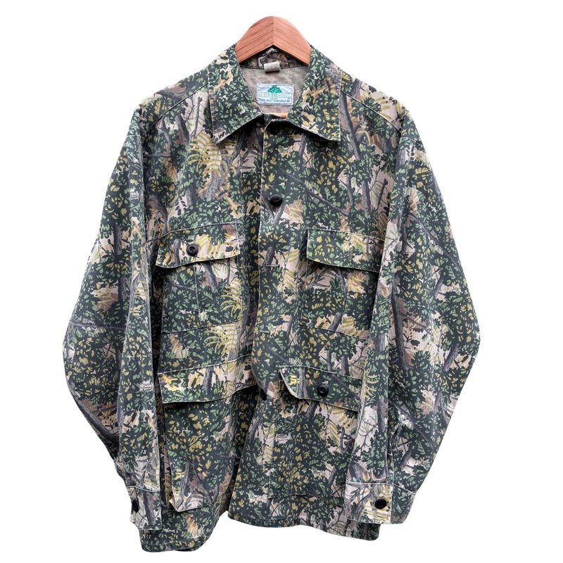 复古 80 年代 Bushlan 南德州迷彩四口袋狩猎夹克 - 男装外套 - 棉．麻 绿色