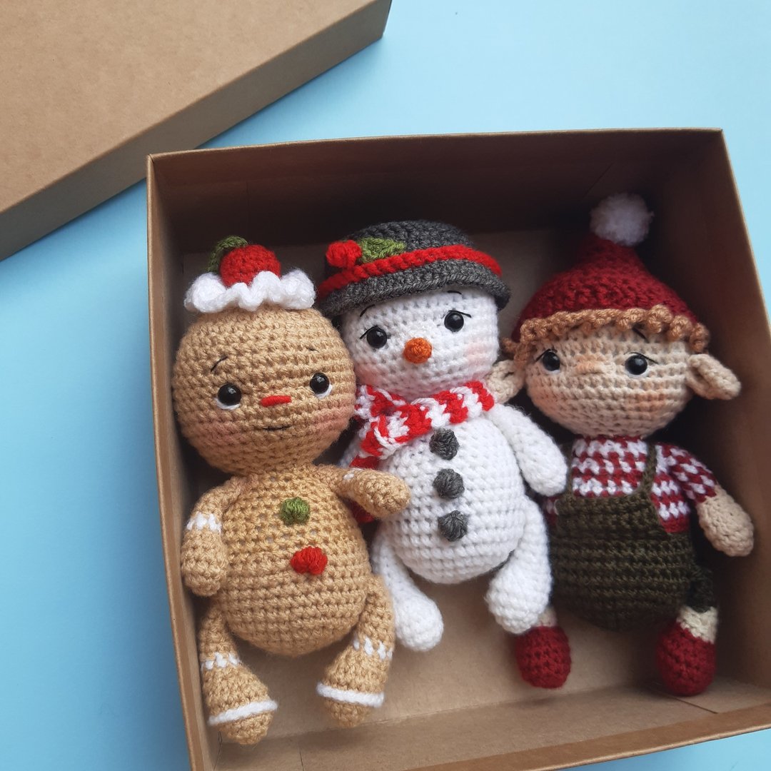 3 件圣诞玩具、姜饼人、雪人、精灵、绒毛玩具、绒毛玩具 - 玩具/玩偶 - 其他金属 多色