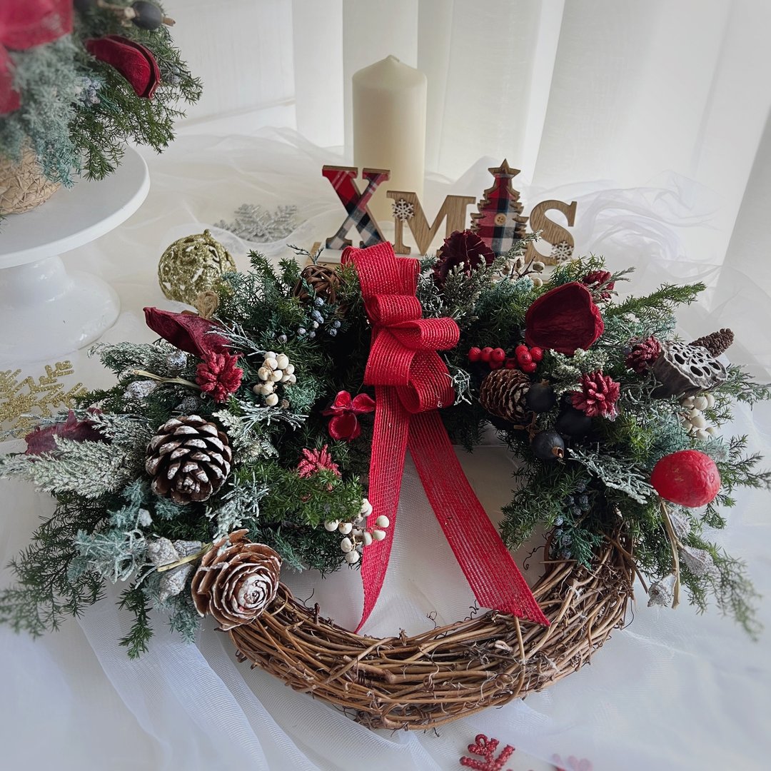 SEE Floral Design 永生花/不凋花-璀灿不凋雪松圣诞花圈 - 干燥花/捧花 - 植物．花 