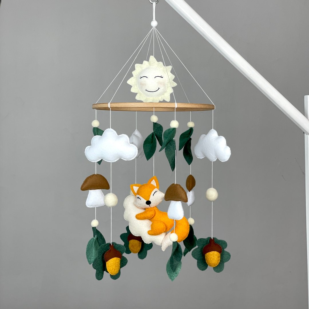 Woodland 婴儿移动婴儿床 Fox 托儿所装饰 Forest 移动 Woodland 婴儿淋浴 - 玩具/玩偶 - 其他材质 绿色