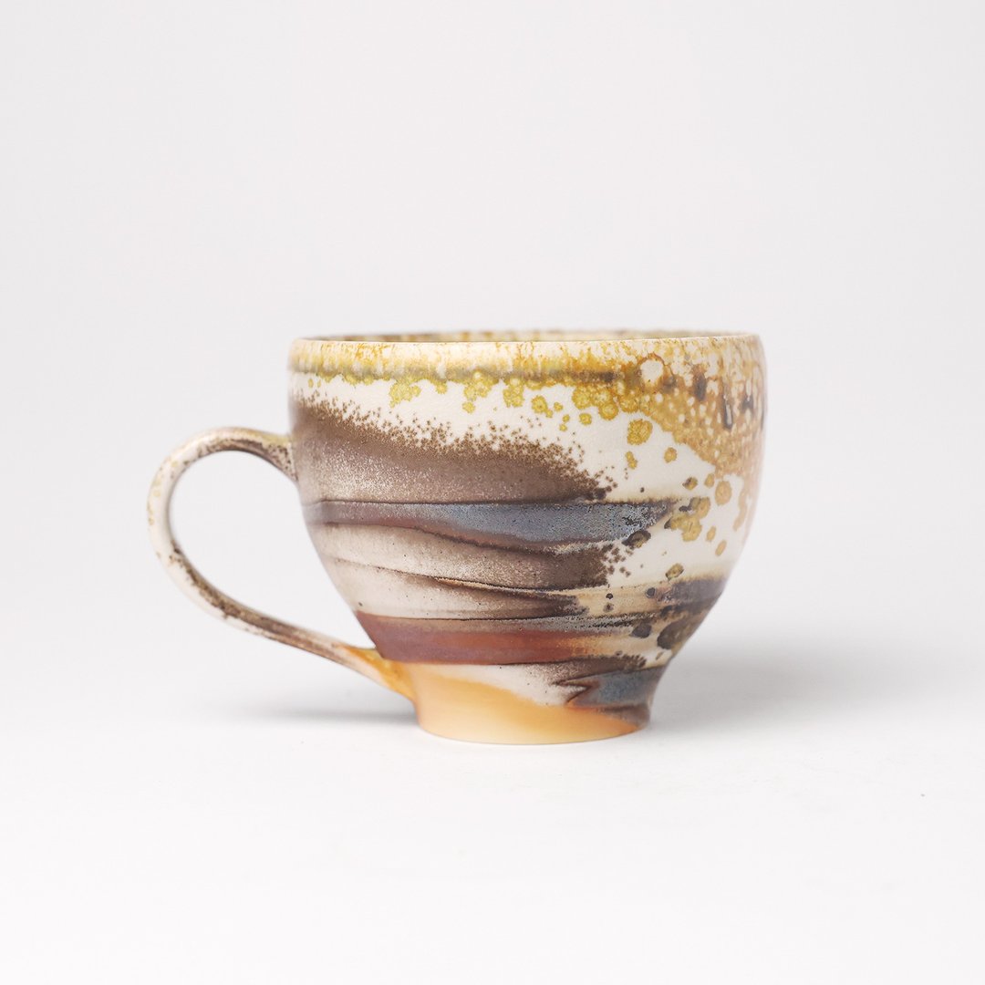 明芽窑 | 柴烧白瓷绞胎咖啡杯 把杯 陶杯 杯子 马克杯 搜藏品 H6 - 咖啡杯/马克杯 - 陶 