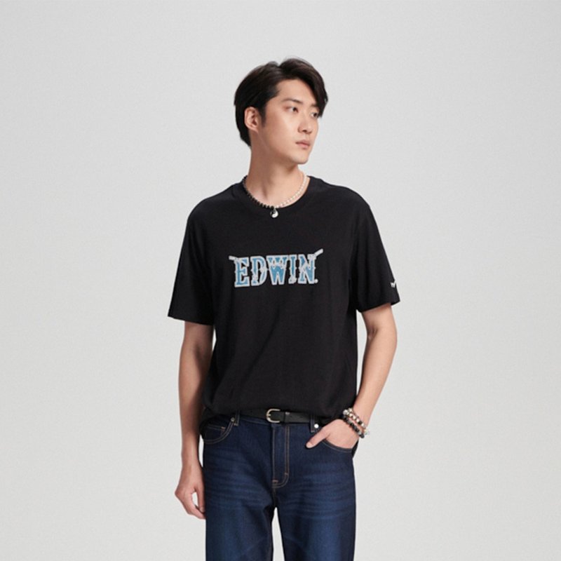 EDWIN 男款 牛仔布 LOGO 短袖 T 恤 (黑色) #上衣 - 男装上衣/T 恤 - 棉．麻 黑色