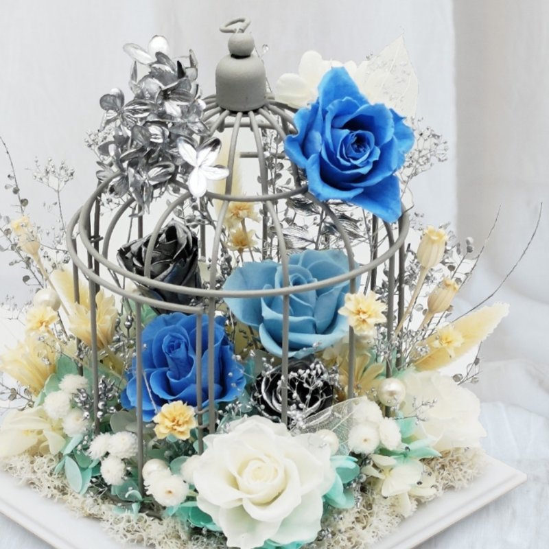 永生花梦幻庭园系列 - 幸福鸟笼 (银) - 干燥花/捧花 - 植物．花 银色