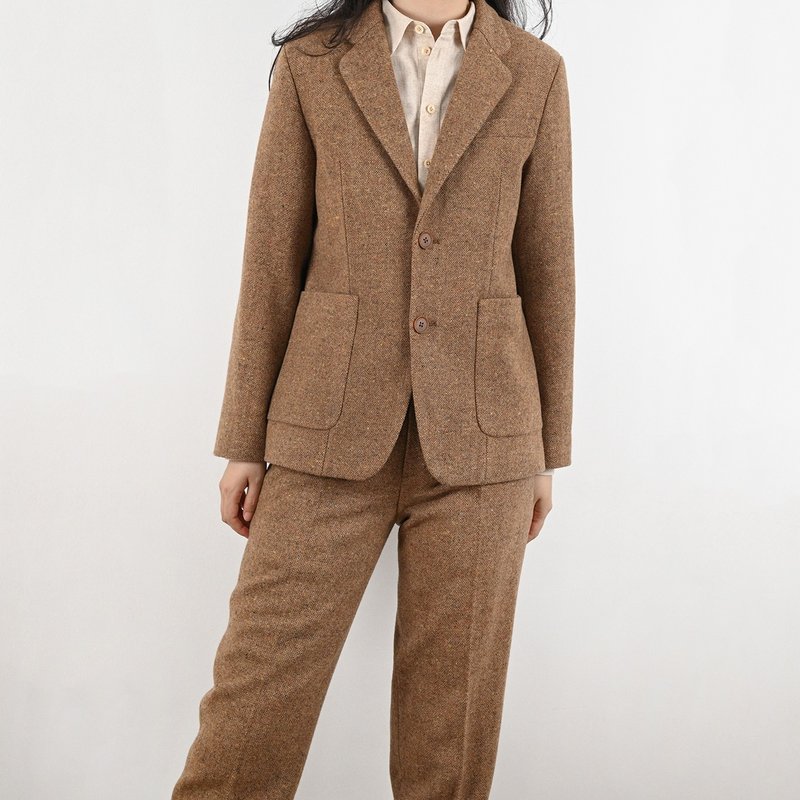 板栗研衣所  支线GM 暖秋色杂花粗花羊毛呢休闲西服西裤套装通勤 - 女装西装外套/风衣 - 羊毛 咖啡色