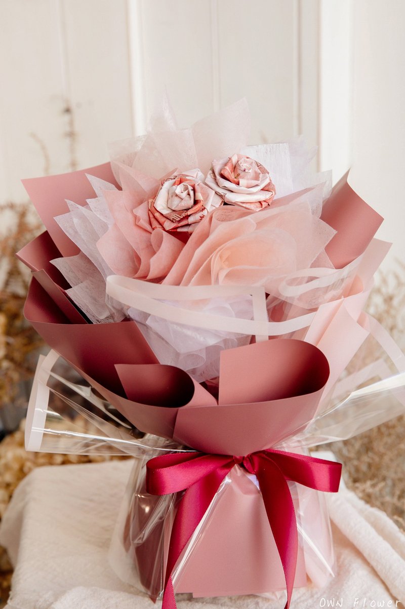 钞票花束/现金花束/有钱花/钱花束/生日花束/ 生日礼物/情人节花 - 干燥花/捧花 - 其他材质 粉红色